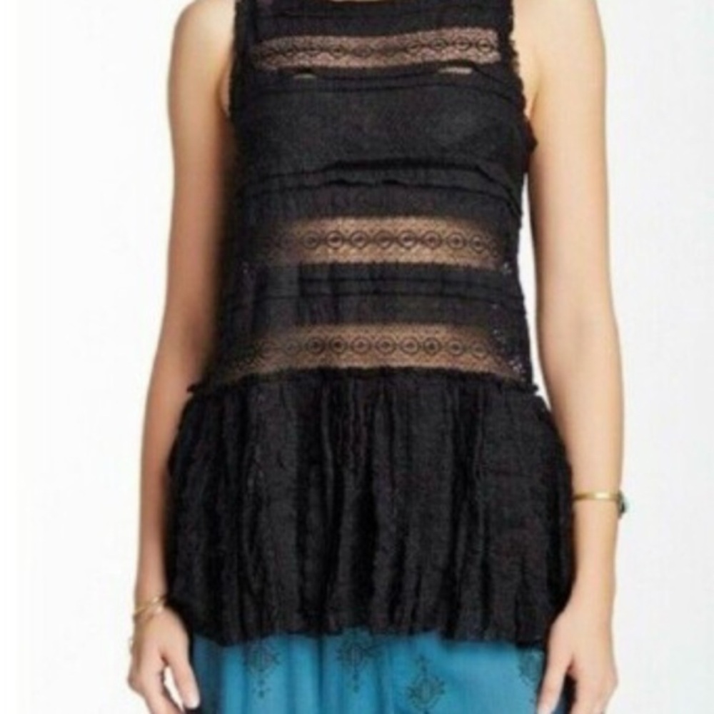 FP Chic Black Lace Peplum Blouse